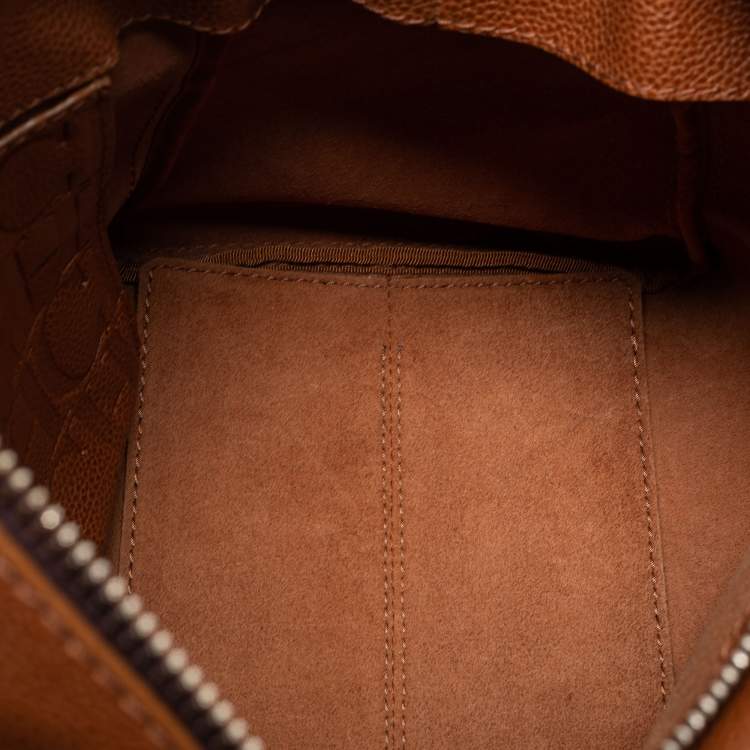 Pre Owned CH Carolina Herrera Brown Pebbled Leather Flap Satchel