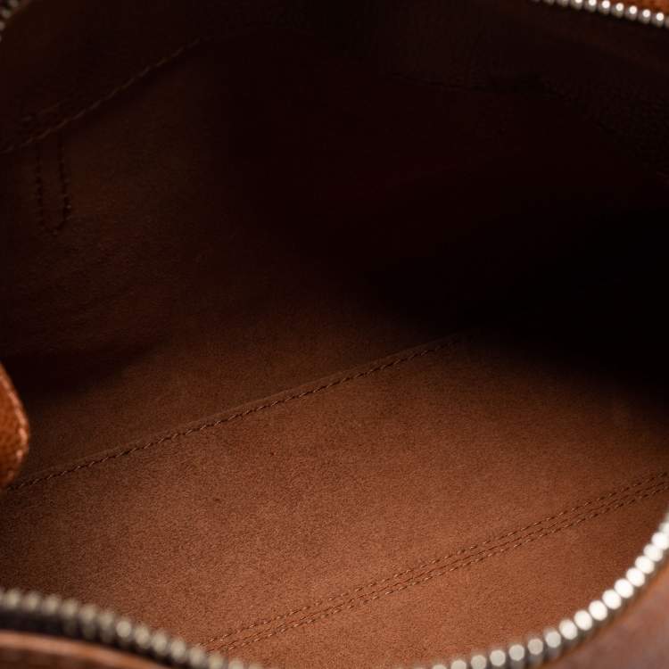 Pre Owned CH Carolina Herrera Brown Pebbled Leather Flap Satchel