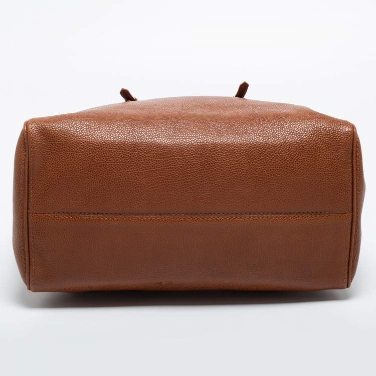 Pre Owned CH Carolina Herrera Brown Pebbled Leather Flap Satchel