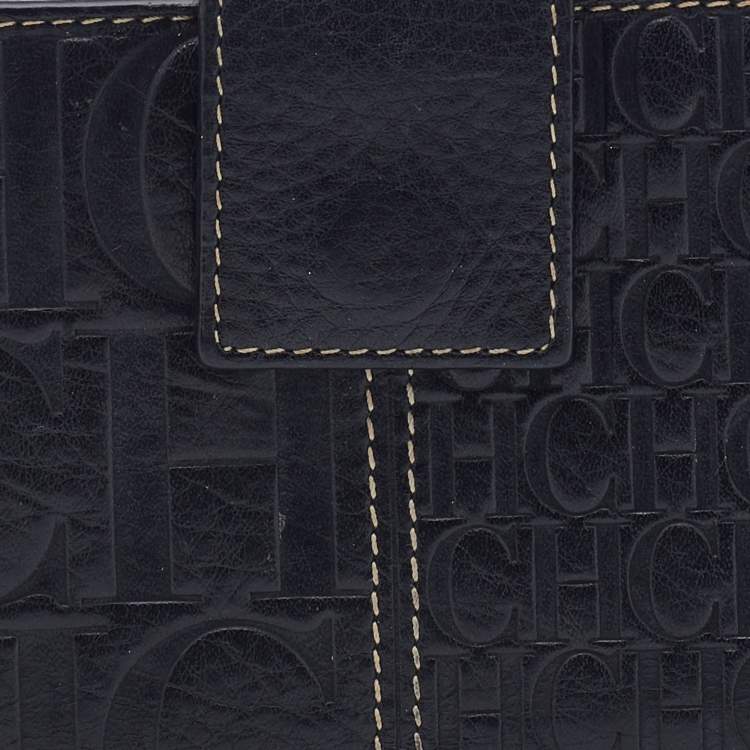 Pre Owned CH Carolina Herrera Black Leather Flap Continental Wallet