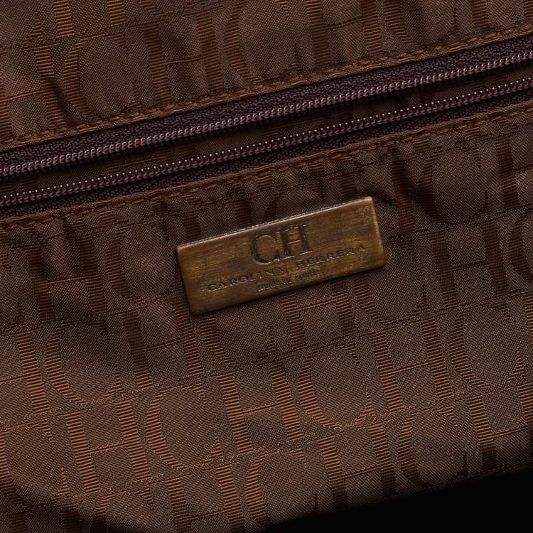 Pre Owned CH Carolina Herrera Beige/Brown Monogram Coated Canvas and Leather Tote