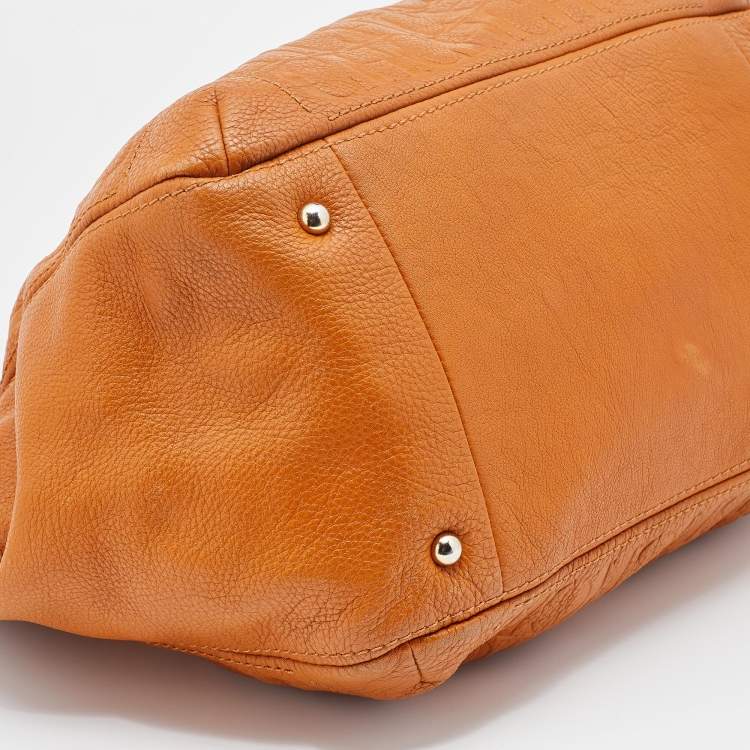 Pre Owned CH Carolina Herrera Brown Monogram Embossed Leather Audrey Tote