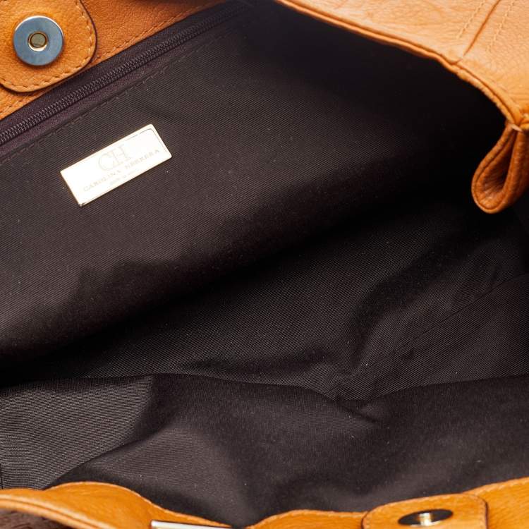 Pre Owned CH Carolina Herrera Brown Monogram Embossed Leather Audrey Tote