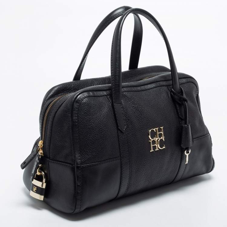 Pre Owned CH Carolina Herrera  Black Leather Boston Bag