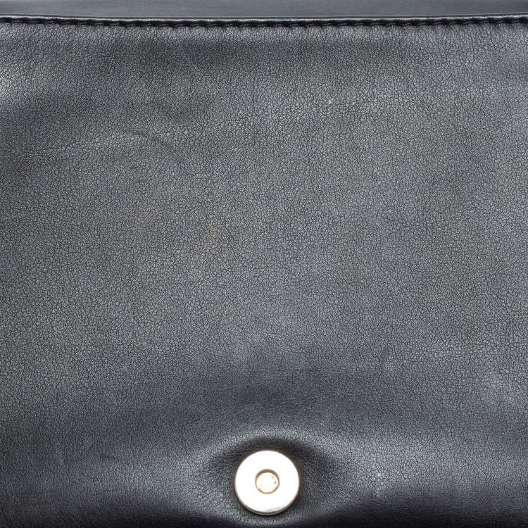 Pre Owned CH Carolina Herrera Black Leather Logo Flap Shoulder Bag