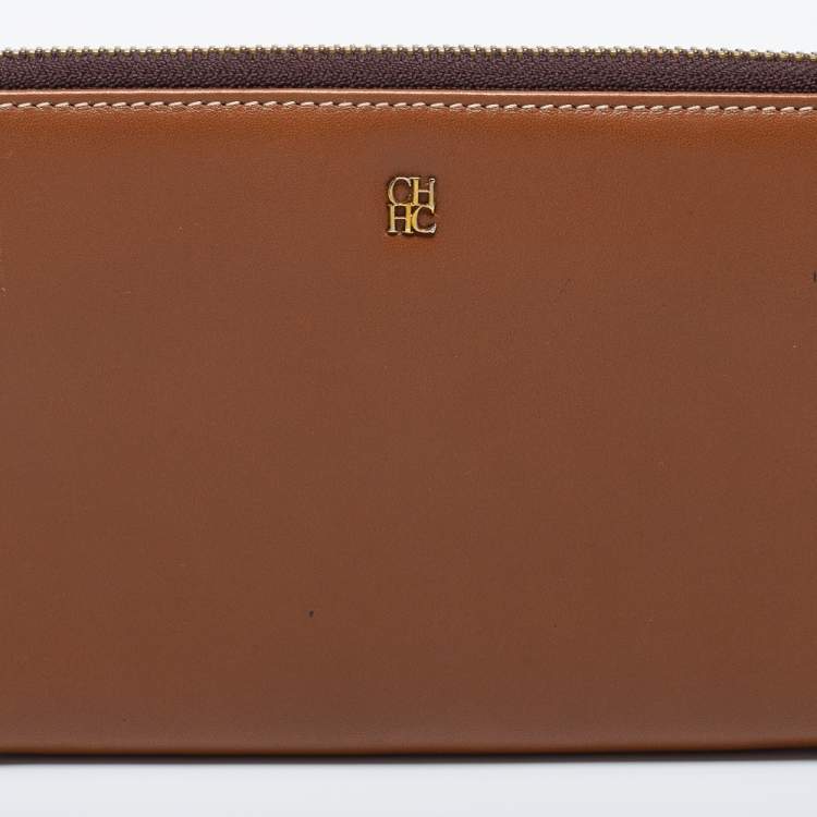 Pre Owned CH Carolina Herrera Brown Leather Zip Around Wallet