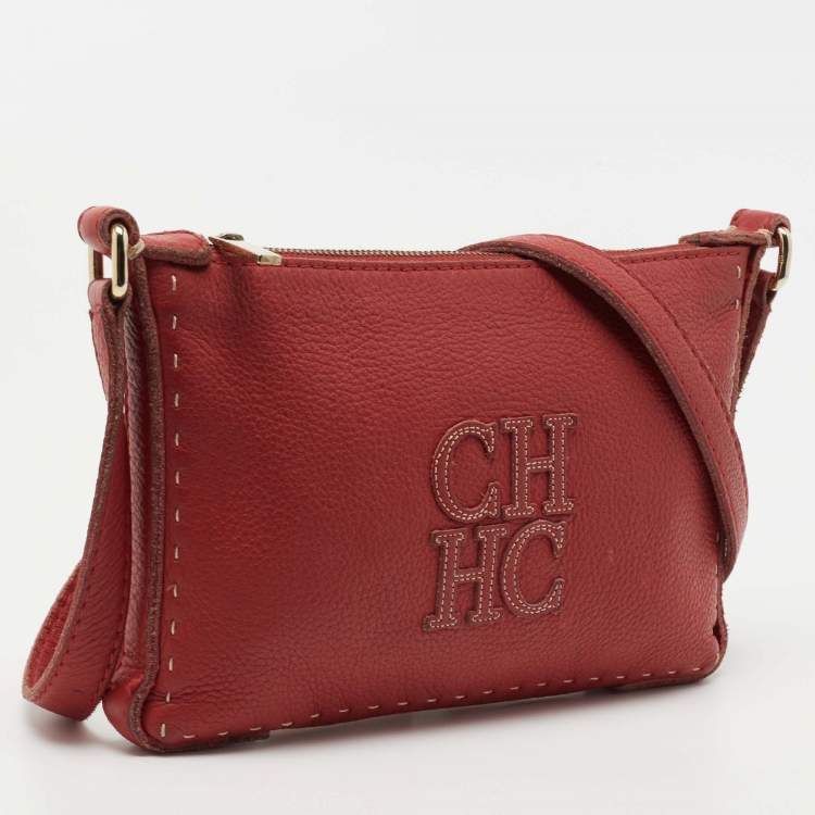 مملوكة مسبقًا CH Carolina Herrera Red Leather Zip Crossbody Bag