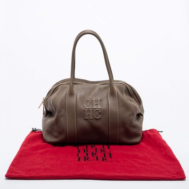 Pre Owned CH Carolina Herrera Grey Leather Zip Satchel
