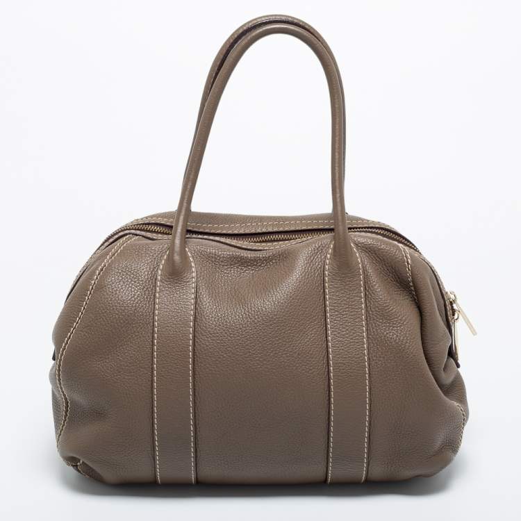 Pre Owned CH Carolina Herrera Grey Leather Zip Satchel