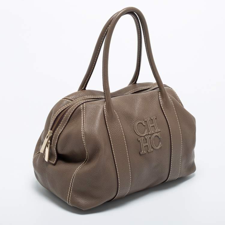 Pre Owned CH Carolina Herrera Grey Leather Zip Satchel