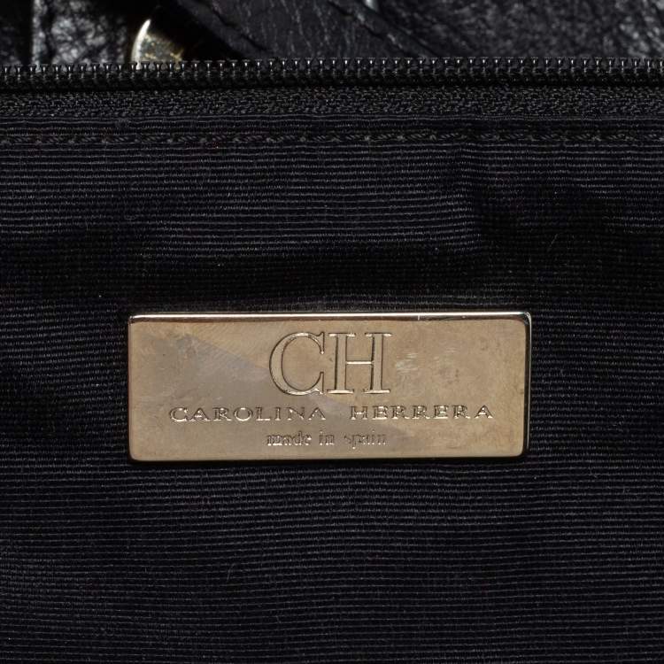 Pre Owned CH Carolina Herrera Black Monogram Embossed Leather Chain Tote