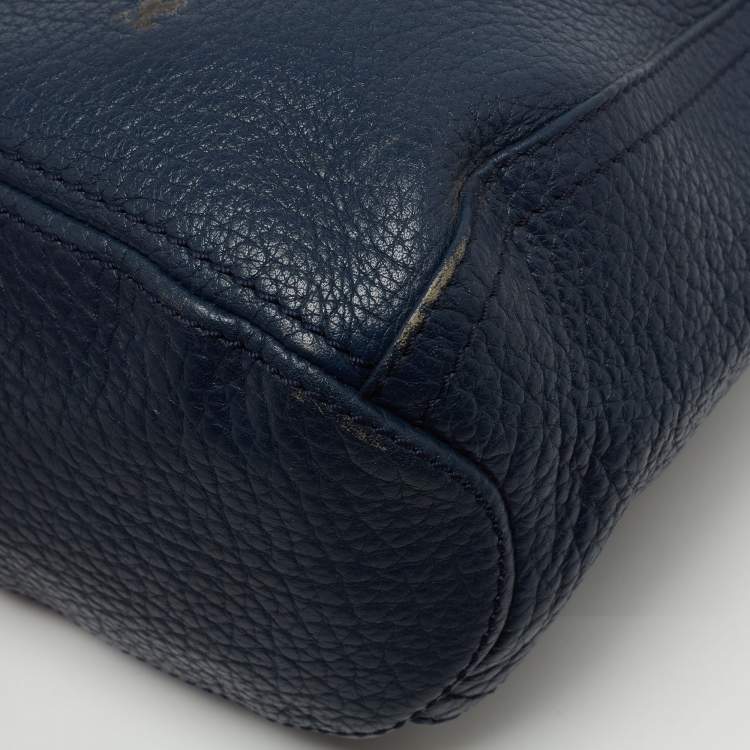 Pre Owned CH Carolina Herrera Navy Blue Pebbled Leather Maria Shoulder Bag