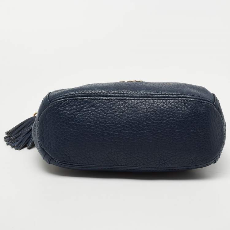 Pre Owned CH Carolina Herrera Navy Blue Pebbled Leather Maria Shoulder Bag