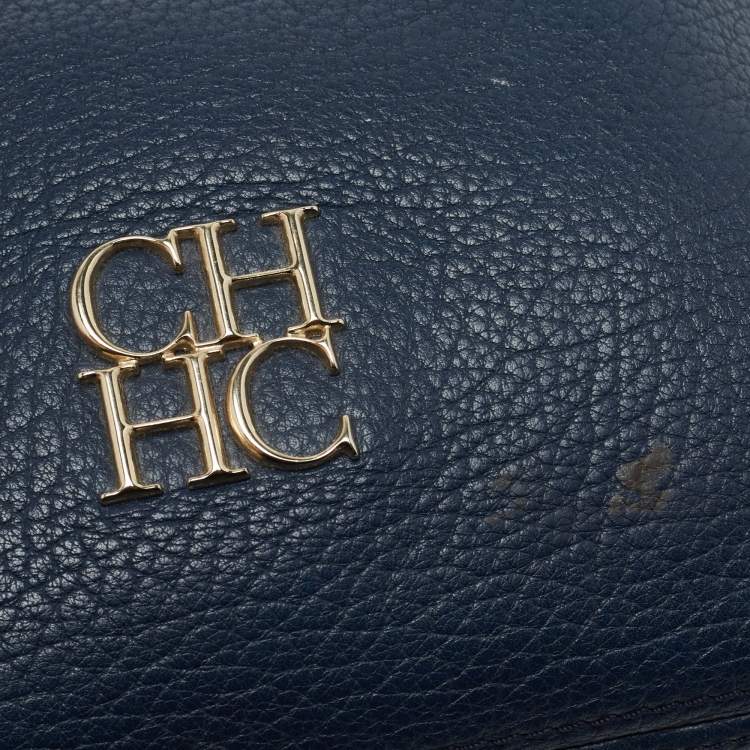 Pre Owned CH Carolina Herrera Navy Blue Pebbled Leather Maria Shoulder Bag