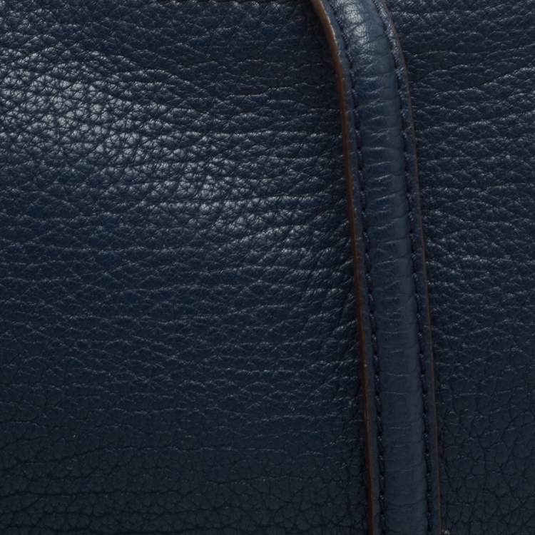 Pre Owned CH Carolina Herrera Navy Blue Pebbled Leather Maria Shoulder Bag