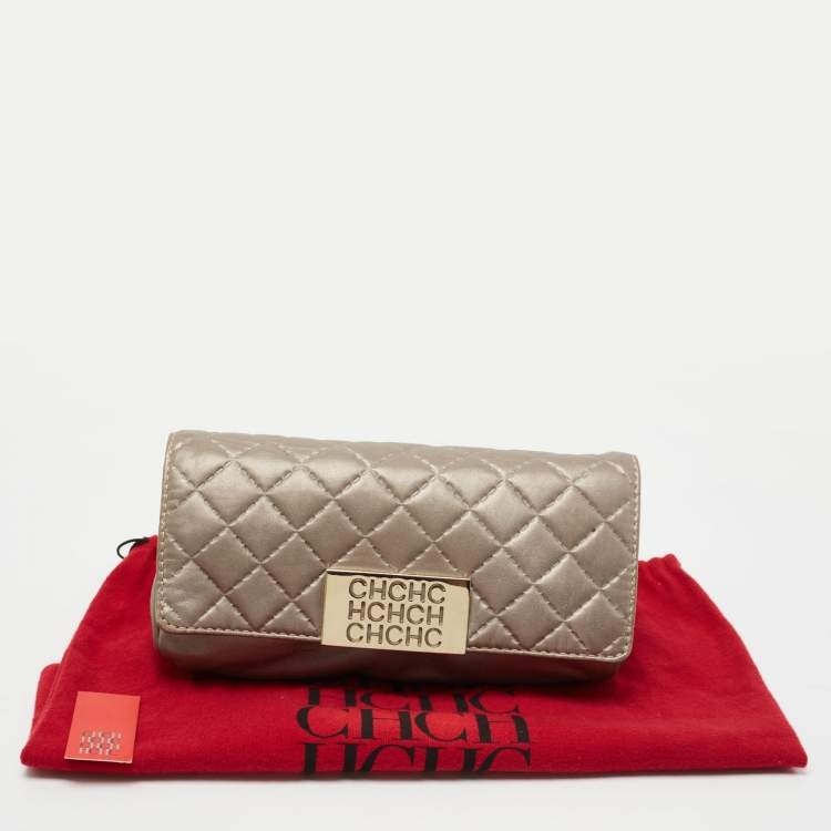 Pre Owned CH Carolina Herrera Metallic Quilted Leather Bimba Clutch