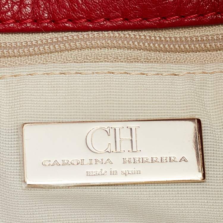 Pre Owned CH Carolina Herrera Red Monogram Embossed Leather Bow Shoulder Bag