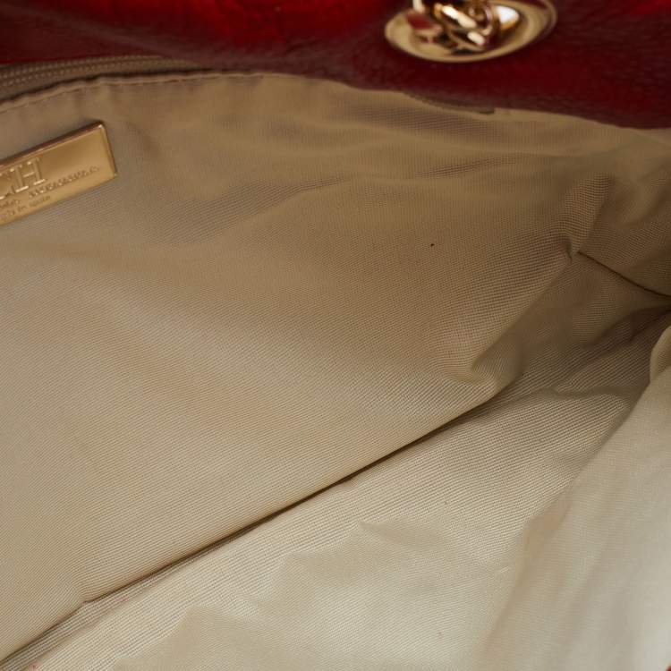 Pre Owned CH Carolina Herrera Red Monogram Embossed Leather Bow Shoulder Bag