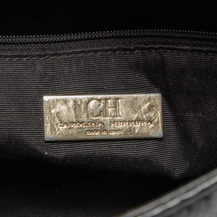 Pre Owned CH Carolina Herrera Black Leather Bow Flap Shoulder Bag