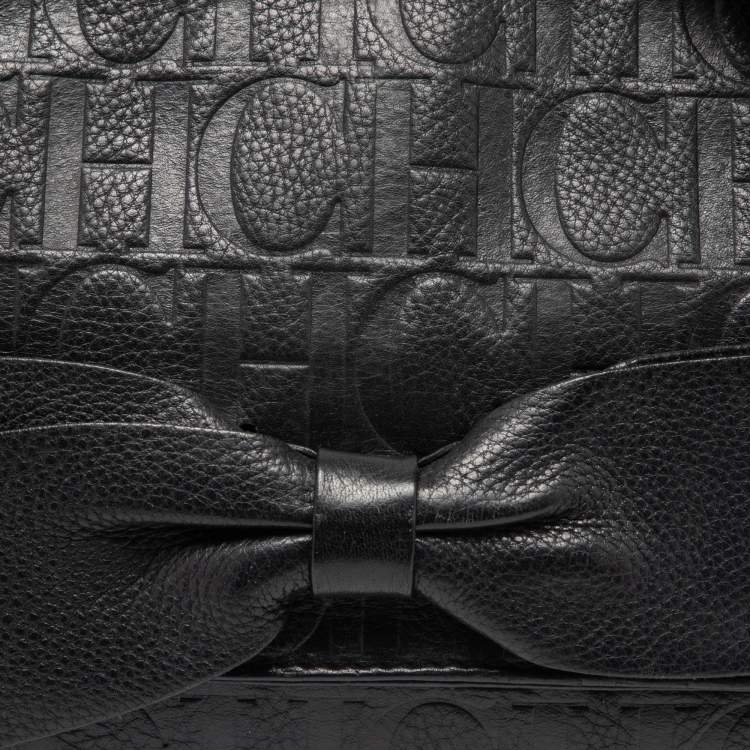 Pre Owned CH Carolina Herrera Black Leather Bow Flap Shoulder Bag