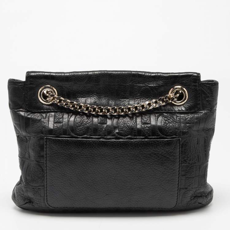 Pre Owned CH Carolina Herrera Black Leather Bow Flap Shoulder Bag