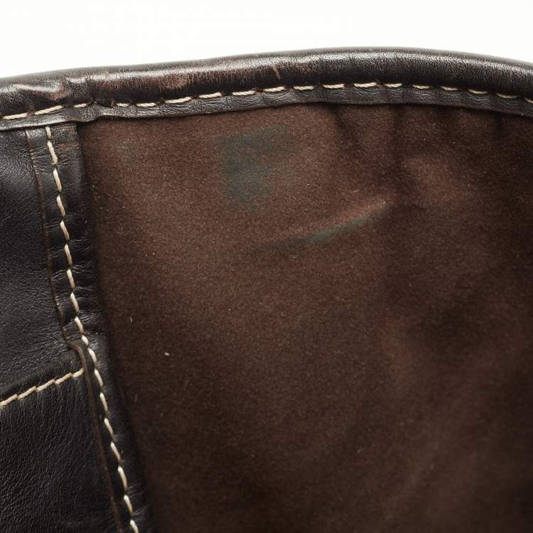 Pre Owned CH Carolina Herrera Brown/Black Monogram Embossed Nubuck and Leather Shopper Tote 