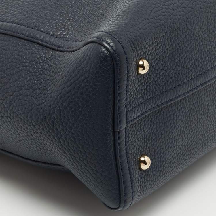 Pre Owned CH Carolina Herrera Navy Blue Grained Leather Chain Shoulder Bag