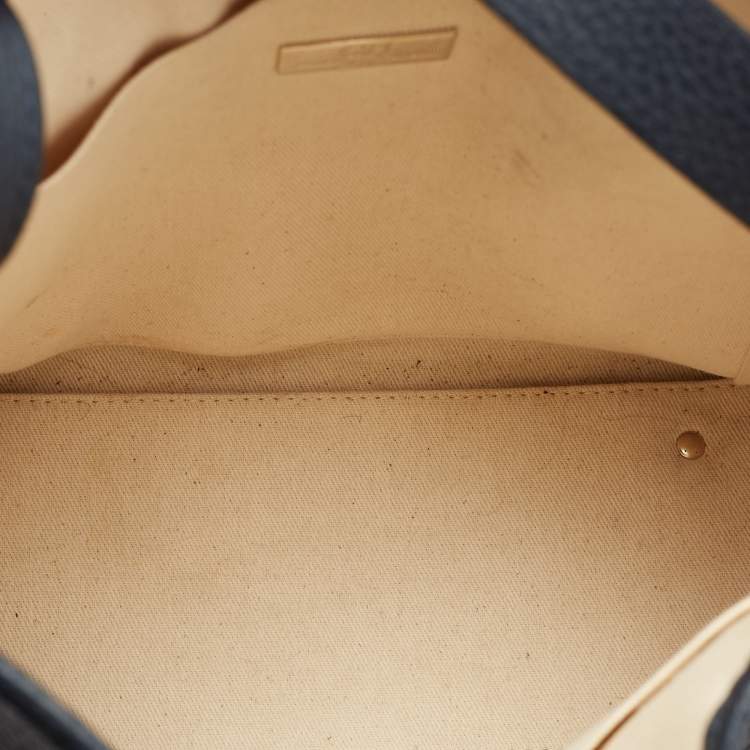 Pre Owned CH Carolina Herrera Navy Blue Grained Leather Chain Shoulder Bag