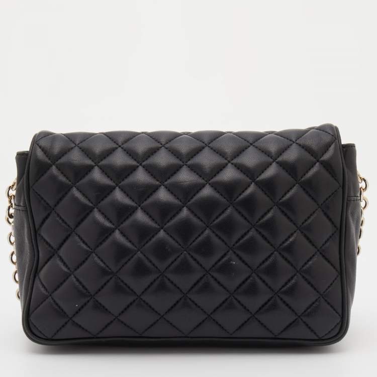 Pre Owned CH Carolina Herrera Black Quilted Leather Chain Flap Shoulder Bag