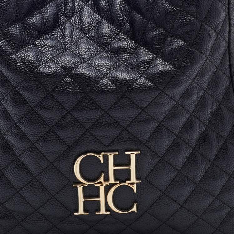 Pre Owned CH Carolina Herrera Black Quilted Leather Tassel Tote