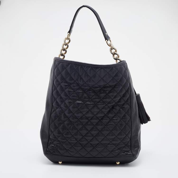 Pre Owned CH Carolina Herrera Black Quilted Leather Tassel Tote