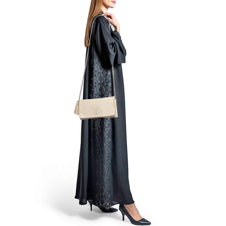 Pre Owned CH Carolina Herrera Beige Leather Tassel Chain Shoulder Bag