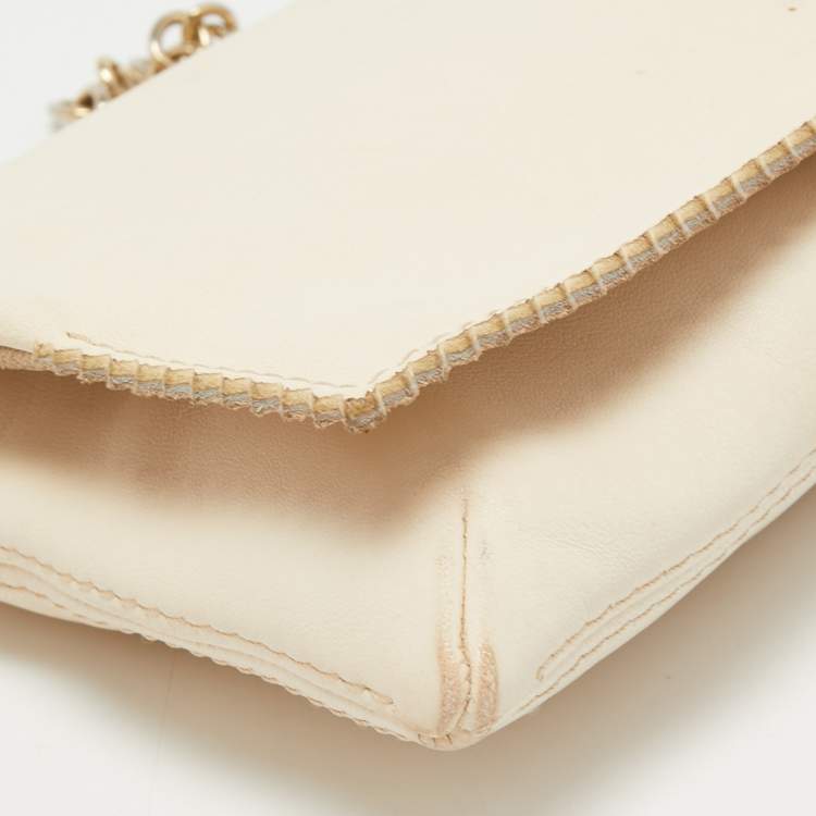 Pre Owned CH Carolina Herrera Beige Leather Tassel Chain Shoulder Bag