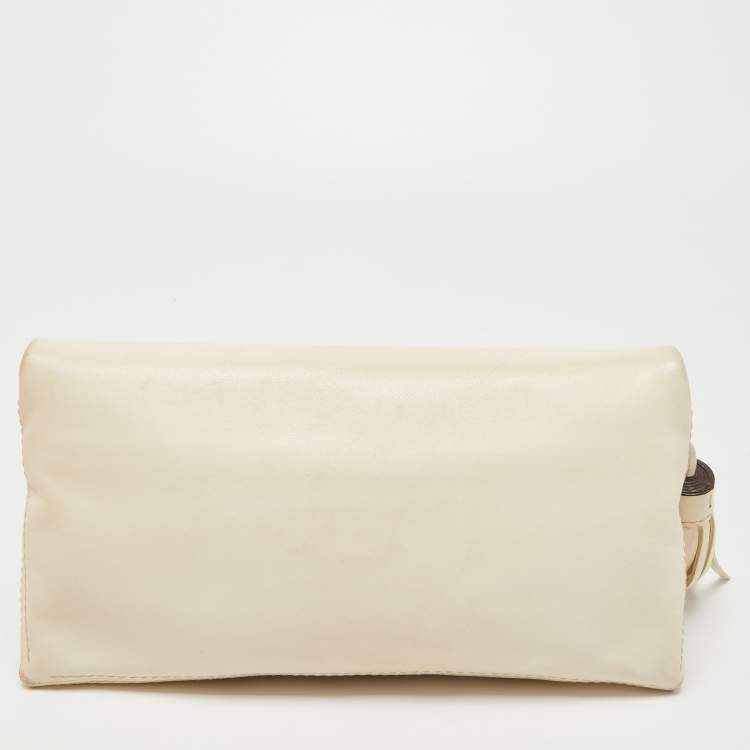 Pre Owned CH Carolina Herrera Beige Leather Tassel Chain Shoulder Bag