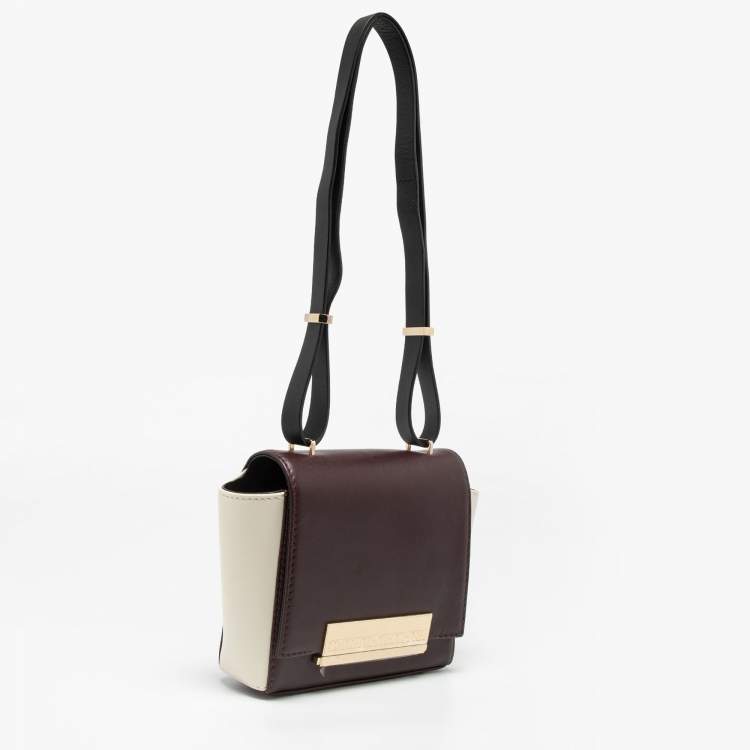 Pre Owned CH Carolina Herrera Tri Color Leather Logo Metal Flap Shoulder Bag