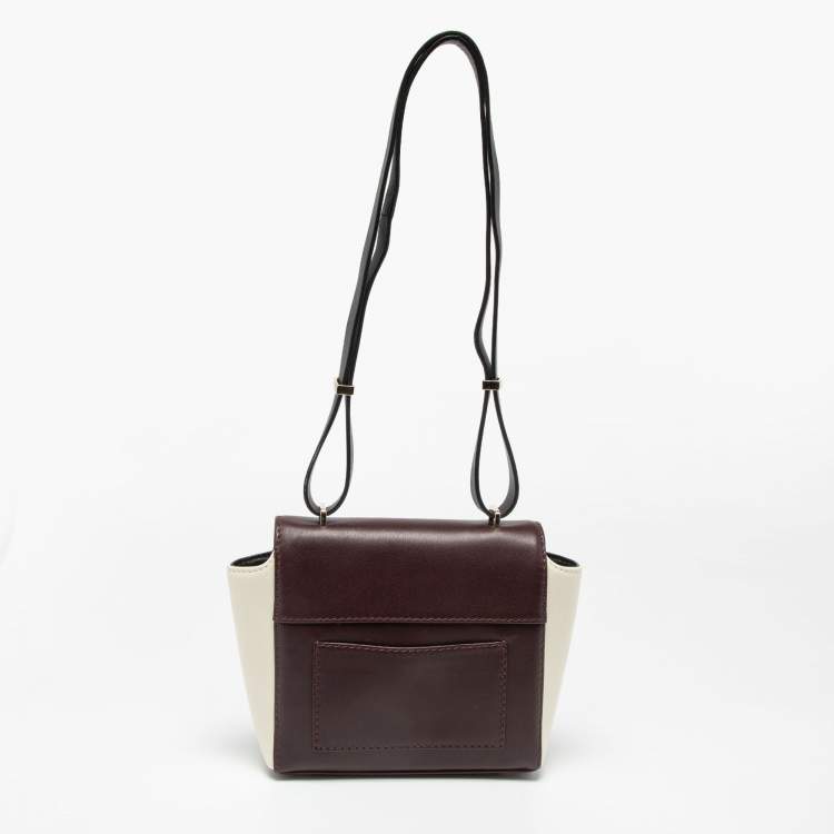 Pre Owned CH Carolina Herrera Tri Color Leather Logo Metal Flap Shoulder Bag