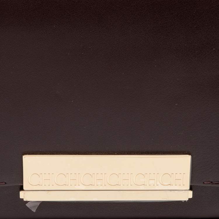 Pre Owned CH Carolina Herrera Tri Color Leather Logo Metal Flap Shoulder Bag