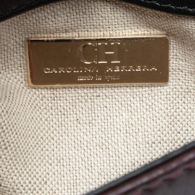 Pre Owned CH Carolina Herrera Tri Color Leather Logo Metal Flap Shoulder Bag
