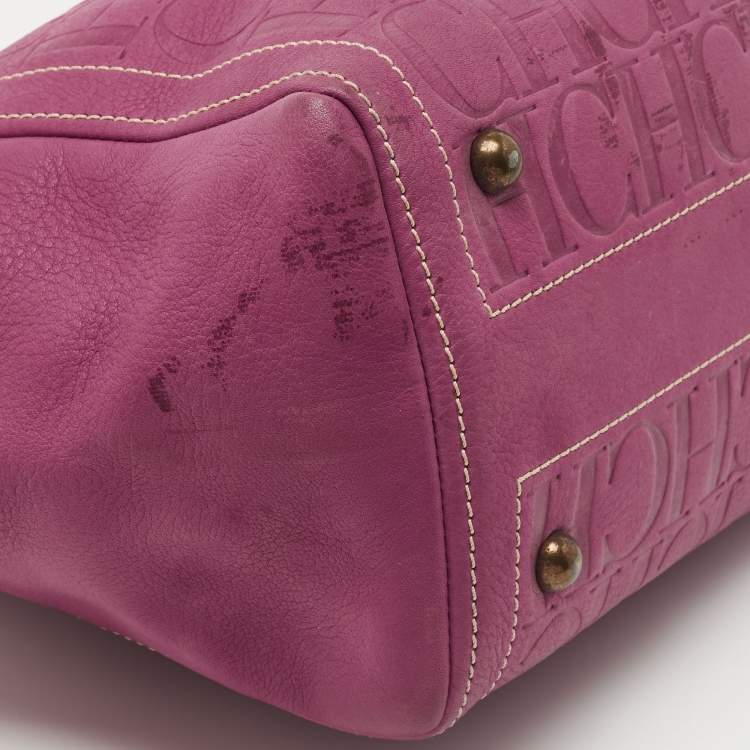Pre Owned CH Carolina Herrera Purple Monogram Embossed Leather Andy Tote