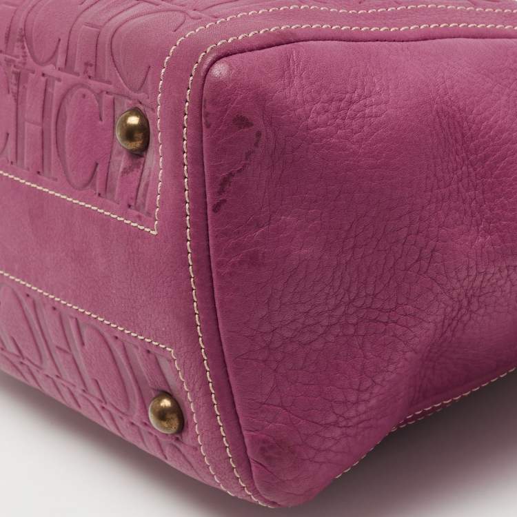 Pre Owned CH Carolina Herrera Purple Monogram Embossed Leather Andy Tote