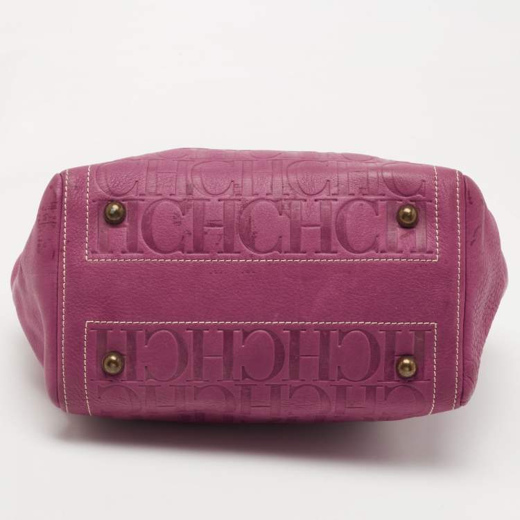 Pre Owned CH Carolina Herrera Purple Monogram Embossed Leather Andy Tote