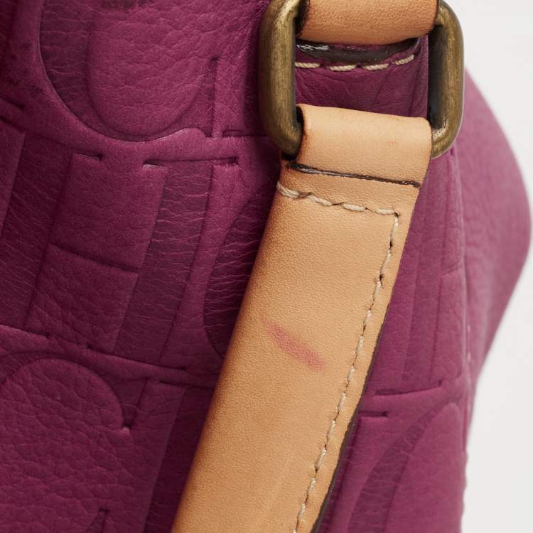 Pre Owned CH Carolina Herrera Purple Monogram Embossed Leather Andy Tote