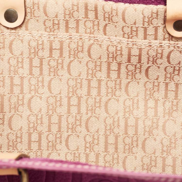 Pre Owned CH Carolina Herrera Purple Monogram Embossed Leather Andy Tote
