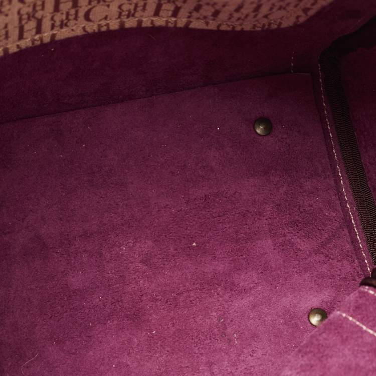 Pre Owned CH Carolina Herrera Purple Monogram Embossed Leather Andy Tote