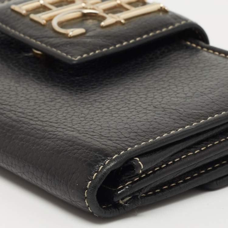 Pre Owned CH Carolina Herrera Black Leather CH Logo Continental Wallet