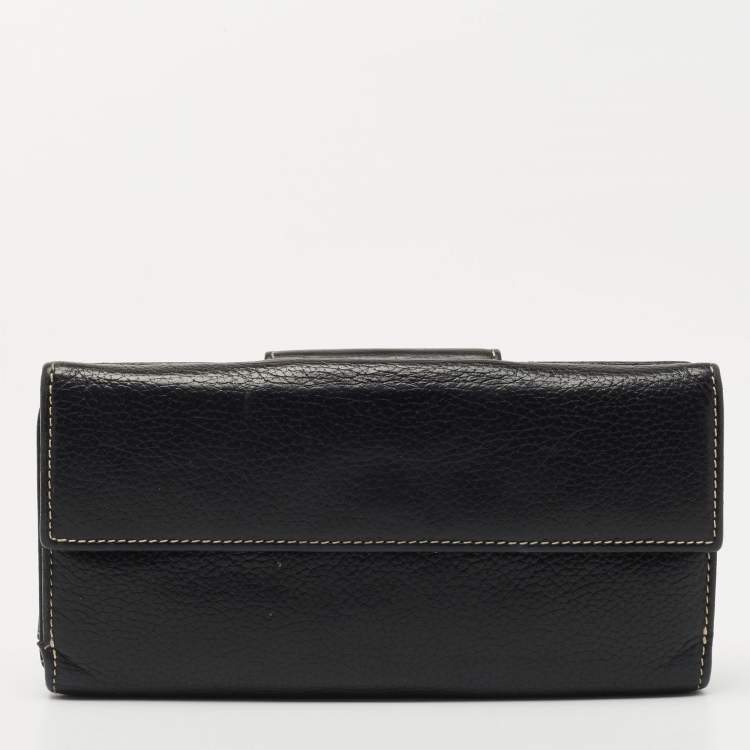 Pre Owned CH Carolina Herrera Black Leather CH Logo Continental Wallet