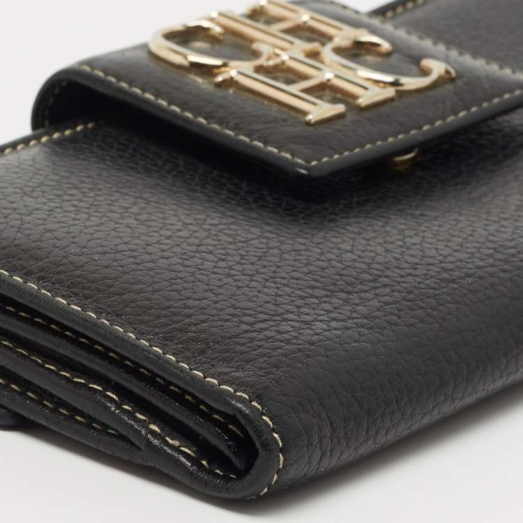 Pre Owned CH Carolina Herrera Black Leather CH Logo Continental Wallet
