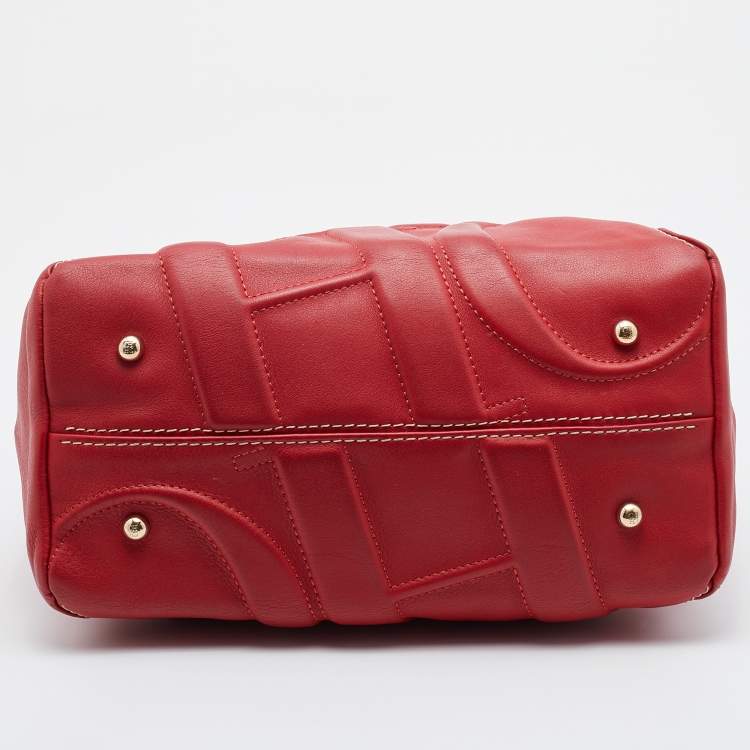 Pre Owned CH Carolina Herrera Red Leather Logo Embossed Hobo