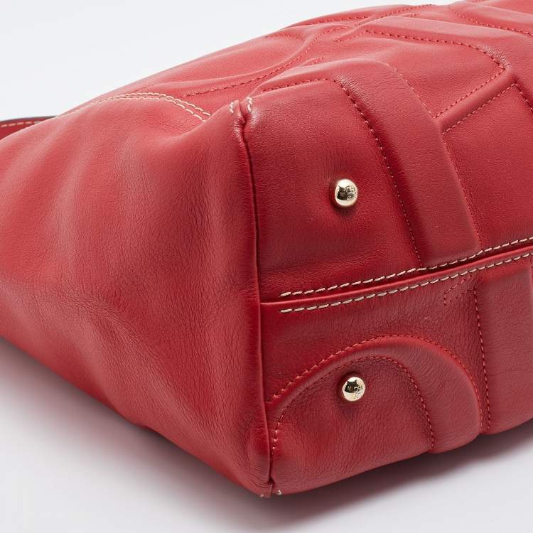 Pre Owned CH Carolina Herrera Red Leather Logo Embossed Hobo