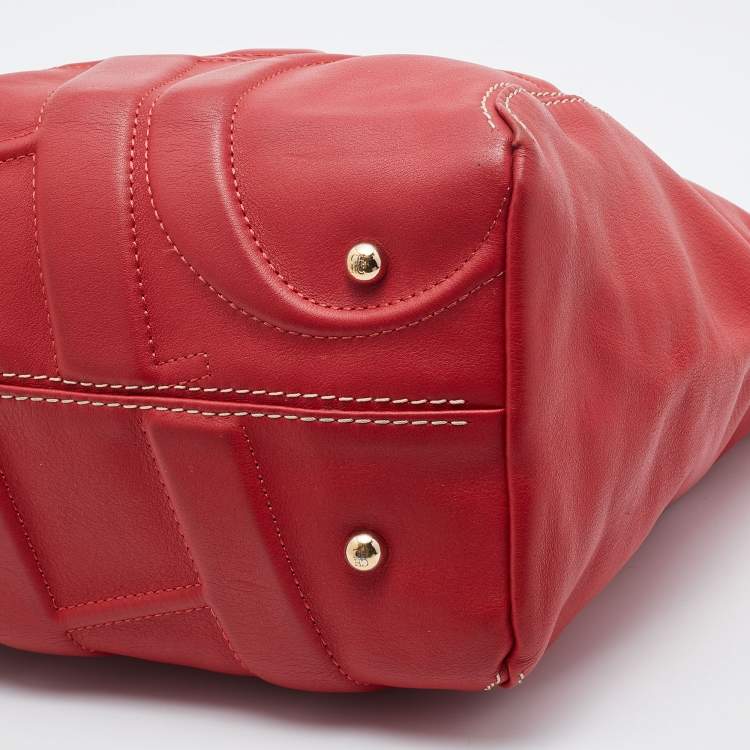 Pre Owned CH Carolina Herrera Red Leather Logo Embossed Hobo